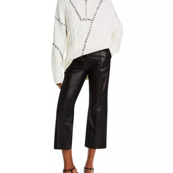 STAUD Hampton Mixed Knit White Half Zip Sweater with Black Detailing - Picture 3 of 9